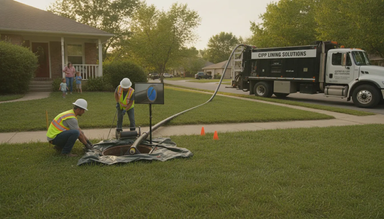 Trenchless sewer line repair using CIPP lining technology with minimal yard disruption